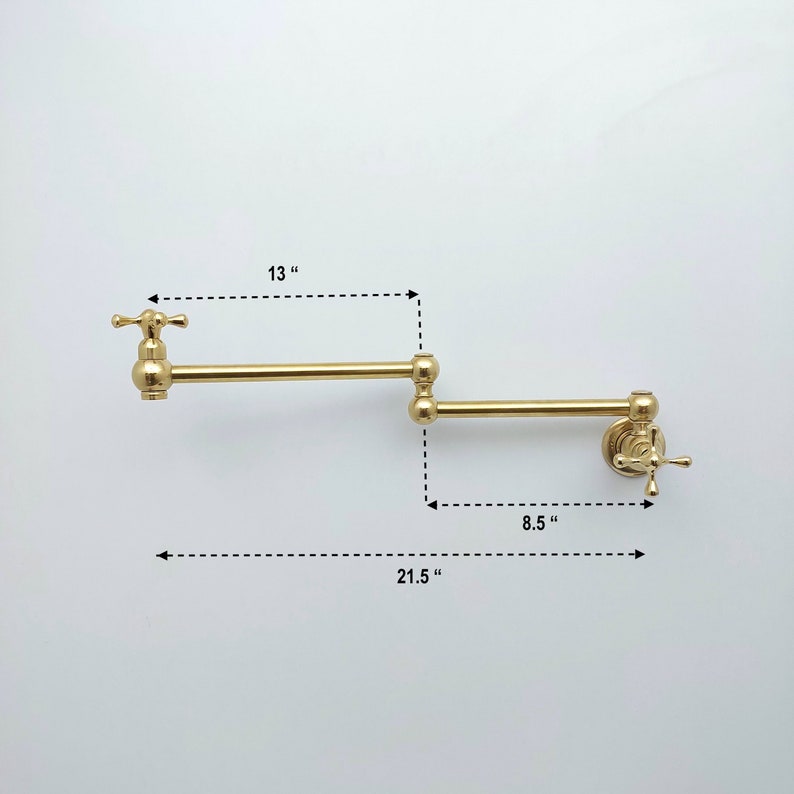Unlacquered Brass Pot Filler with Cross Handle, Antique Brass Wall-Mount Faucet, Kitchen Brass Pot Filler