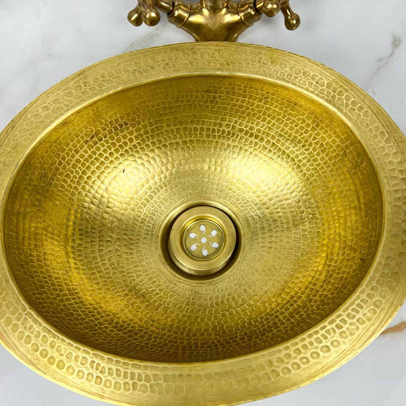 Modern Custom Made Hammered Vessel Unlacquered Brass Bathroom Sink