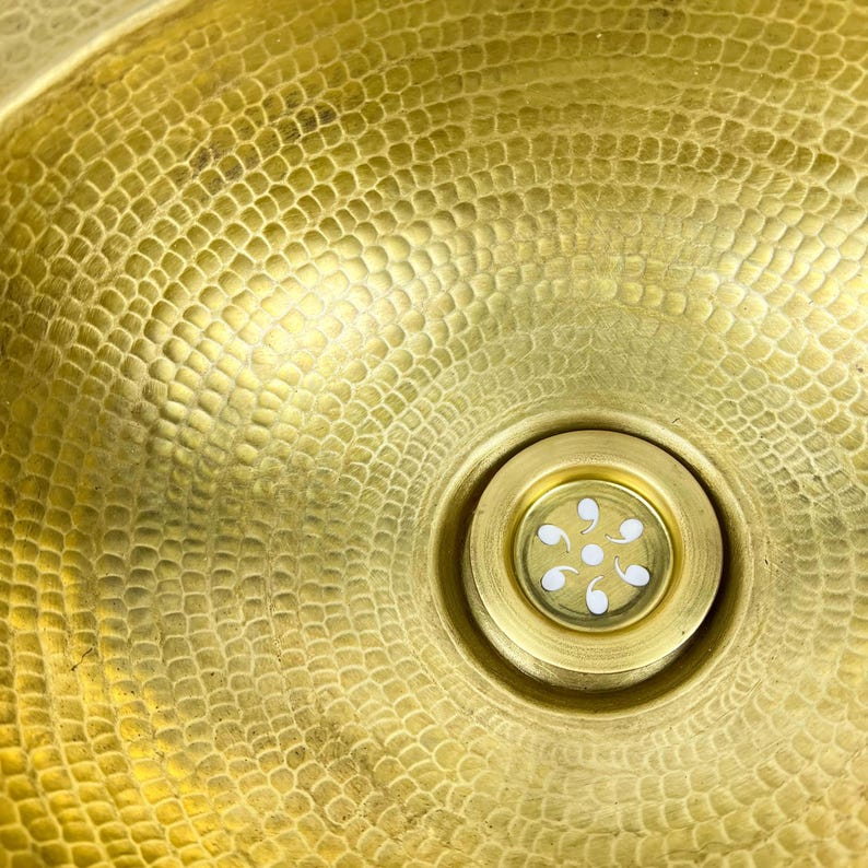 Modern Custom Made Hammered Vessel Unlacquered Brass Bathroom Sink