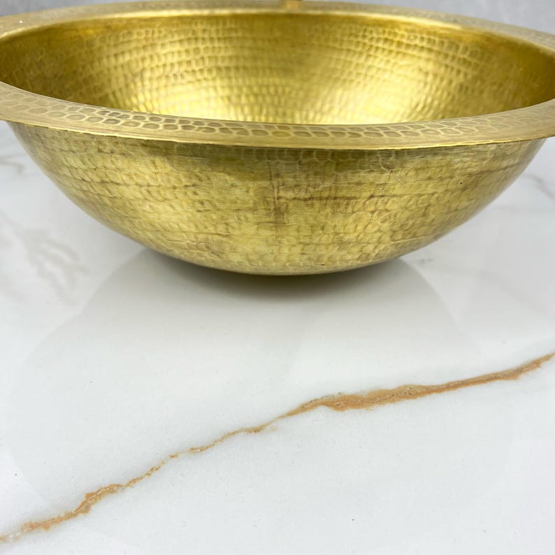 Modern Custom Made Hammered Vessel Unlacquered Brass Bathroom Sink