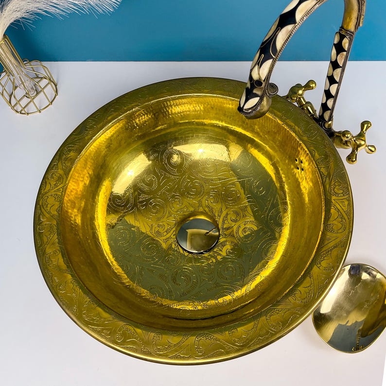 Drop-in Hammered Vessel Unlacquered Brass Bathroom Sink