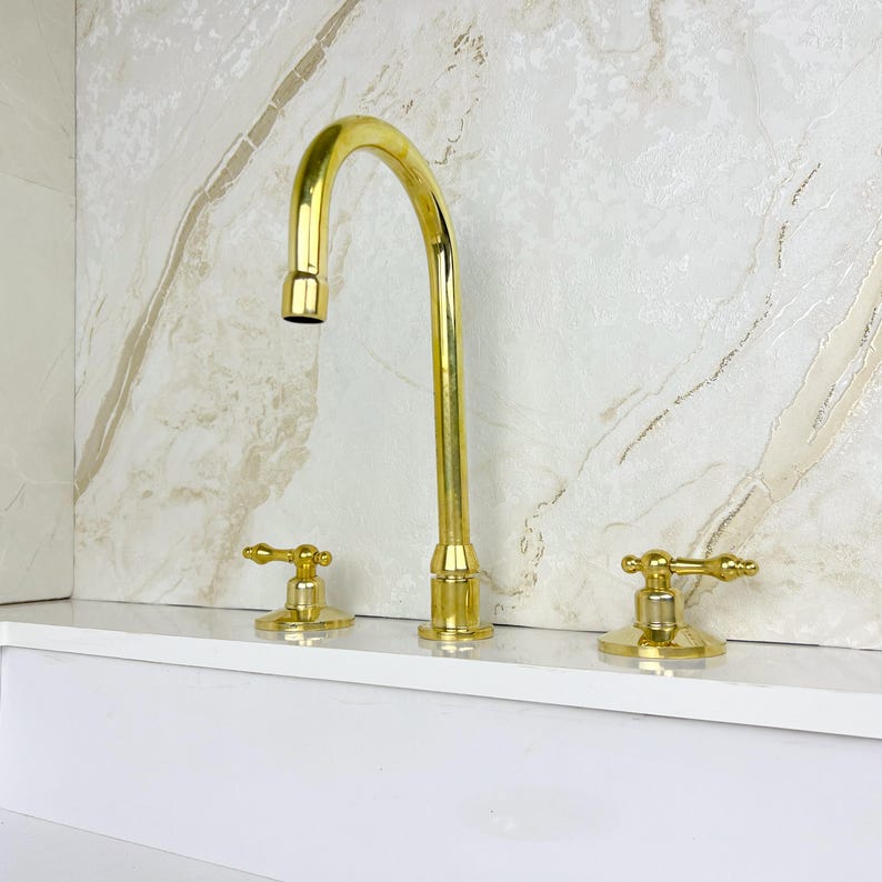 Antique Brass Bathroom Faucet, Widespread Bathroom Brass Faucet Sink