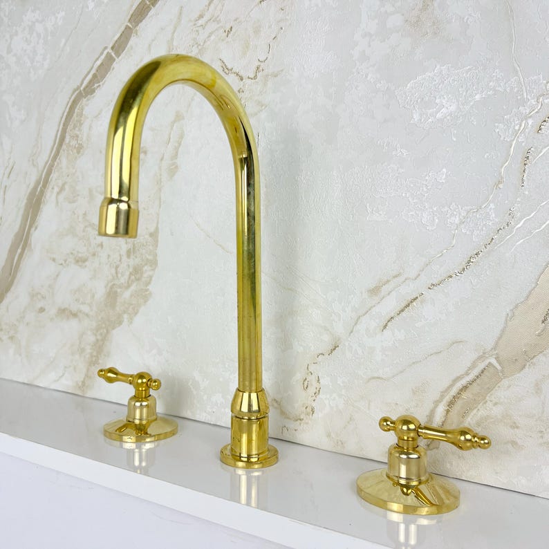 Antique Brass Bathroom Faucet, Widespread Bathroom Brass Faucet Sink