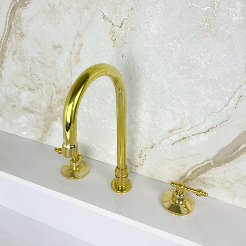 Antique Brass Bathroom Faucet, Widespread Bathroom Brass Faucet Sink