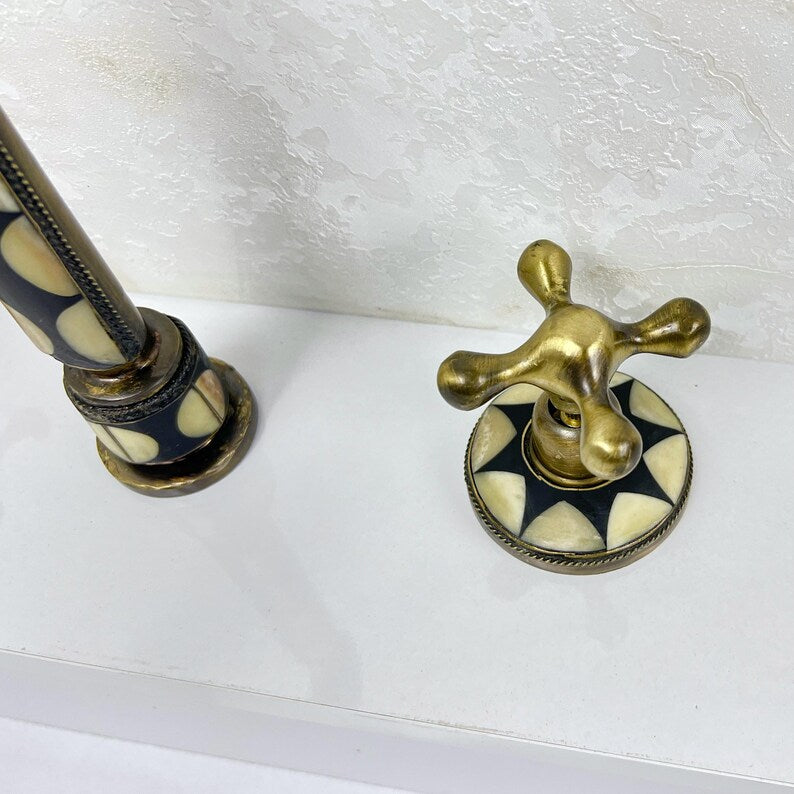 Antique Unlacquered brass bathroom 3 Hole Faucet with resin and bone