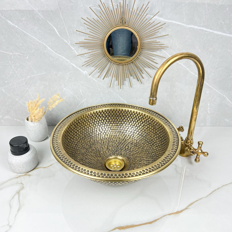 Handcrafted Hammered Drop-in Brass Bathroom Sink