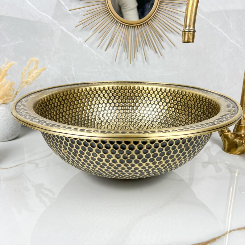 Handcrafted Hammered Drop-in Brass Bathroom Sink