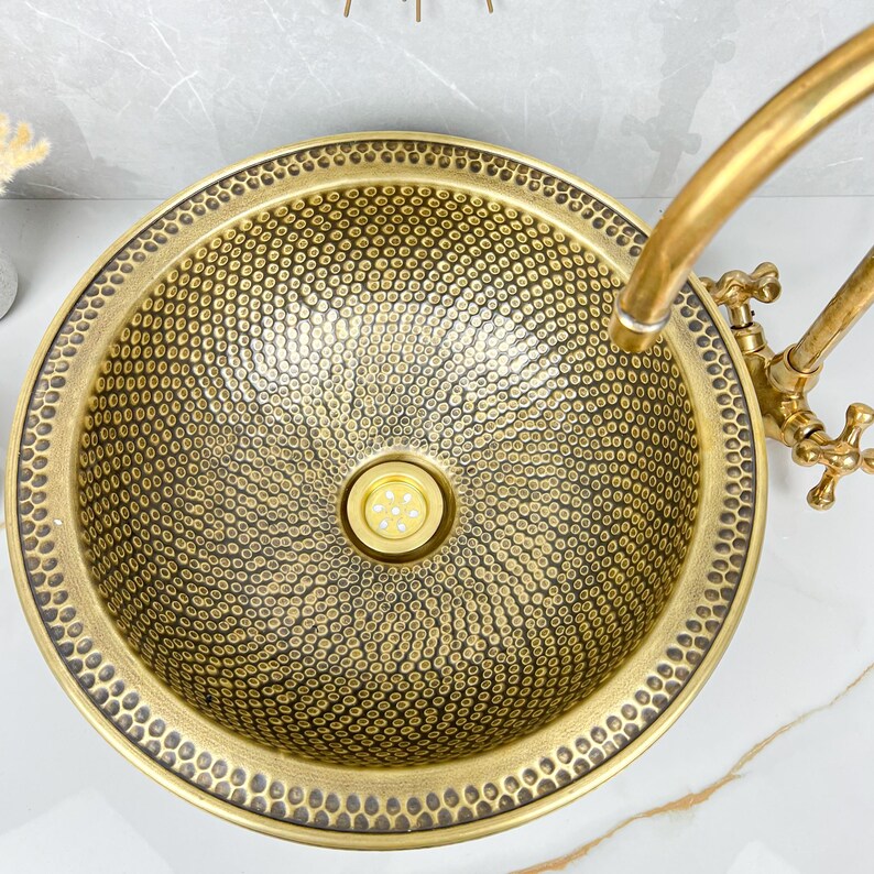 Handcrafted Hammered Drop-in Brass Bathroom Sink