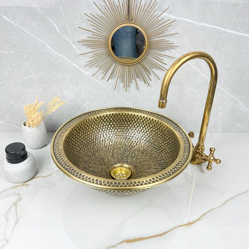 Handcrafted Hammered Drop-in Brass Bathroom Sink