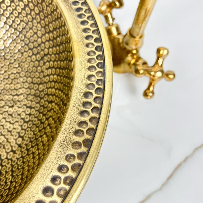 Handcrafted Hammered Drop-in Brass Bathroom Sink
