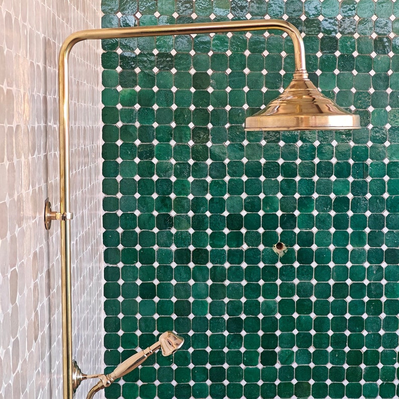 Unlacquered Brass Shower System, Raw Brass Rain Shower & Hand Sprayer
