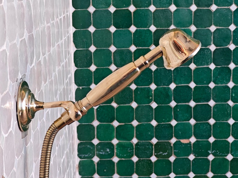 Unlacquered Brass Shower System, Raw Brass Rain Shower & Hand Sprayer