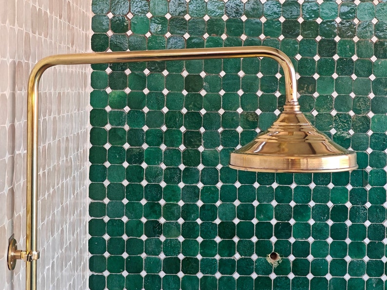 Unlacquered Brass Shower System, Raw Brass Rain Shower & Hand Sprayer