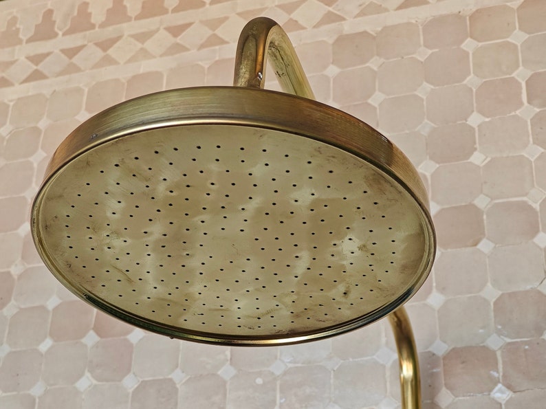 Unlacquered Brass Shower System, Raw Brass Rain Shower & Hand Sprayer