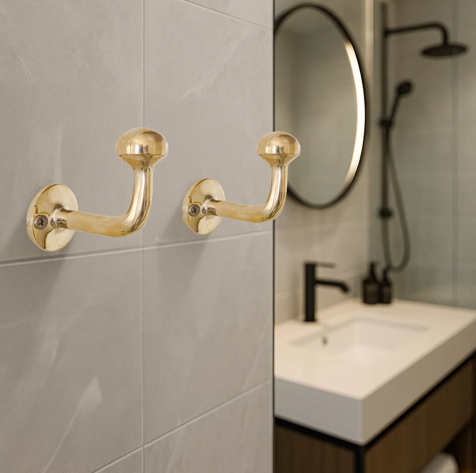 Set of 2 Unlacquered Brass Wall Hooks - Handmade Brass Hooks for Clothes - Handracfted Brass Bathroom Hooks