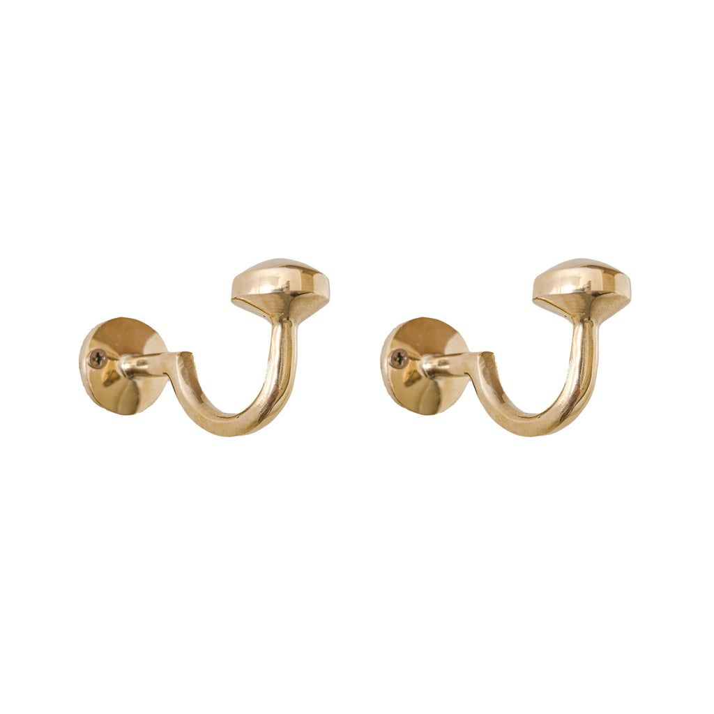 Set of 2 Unlacquered Brass Wall Hooks - Heavy Duty Brass Coats for Doors and Bathrooms