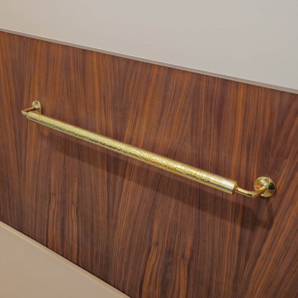 24 inch Handcrafted Unlacquered Brass Towel Bar for Bathroom Wall | Decorative Hand Hammered Gold Wall-Mounted Towel Rod