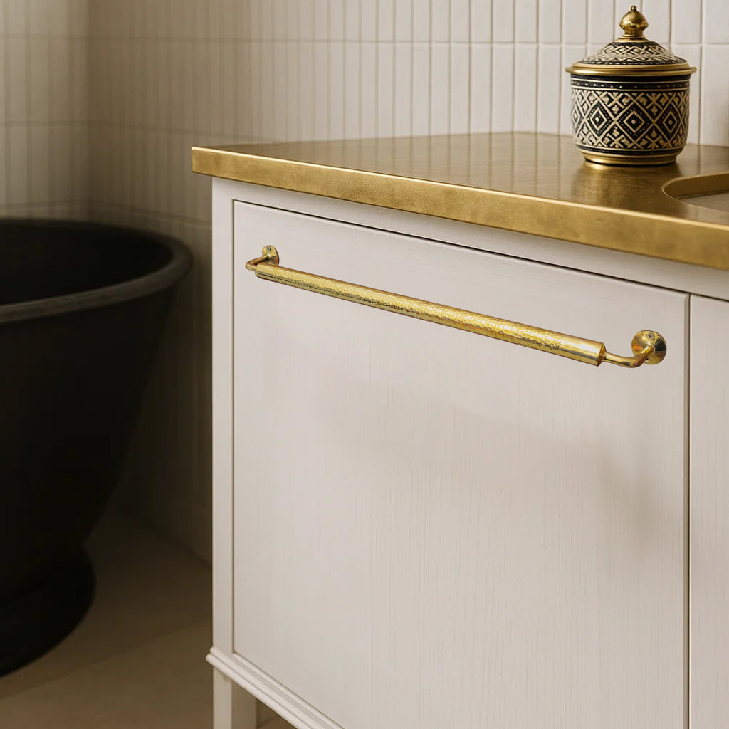 24 inch Handcrafted Unlacquered Brass Towel Bar for Bathroom Wall | Decorative Hand Hammered Gold Wall-Mounted Towel Rod