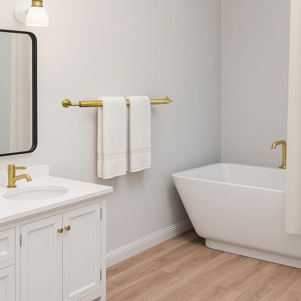 24 inch Handcrafted Unlacquered Brass Towel Bar for Bathroom Wall | Decorative Hand Hammered Gold Wall-Mounted Towel Rod