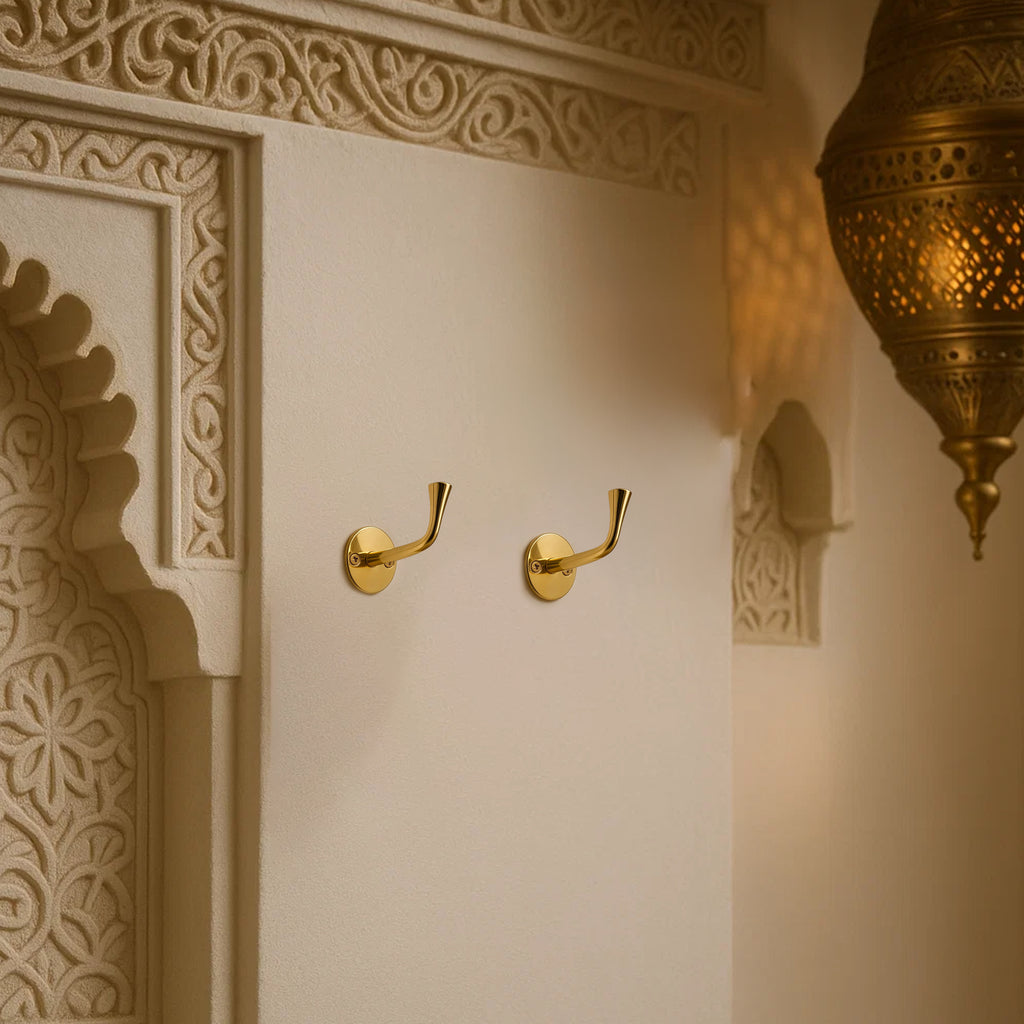 Set of 2 Brass Wall Hooks for Hanging - Handmade Decorative Coat Hanger
