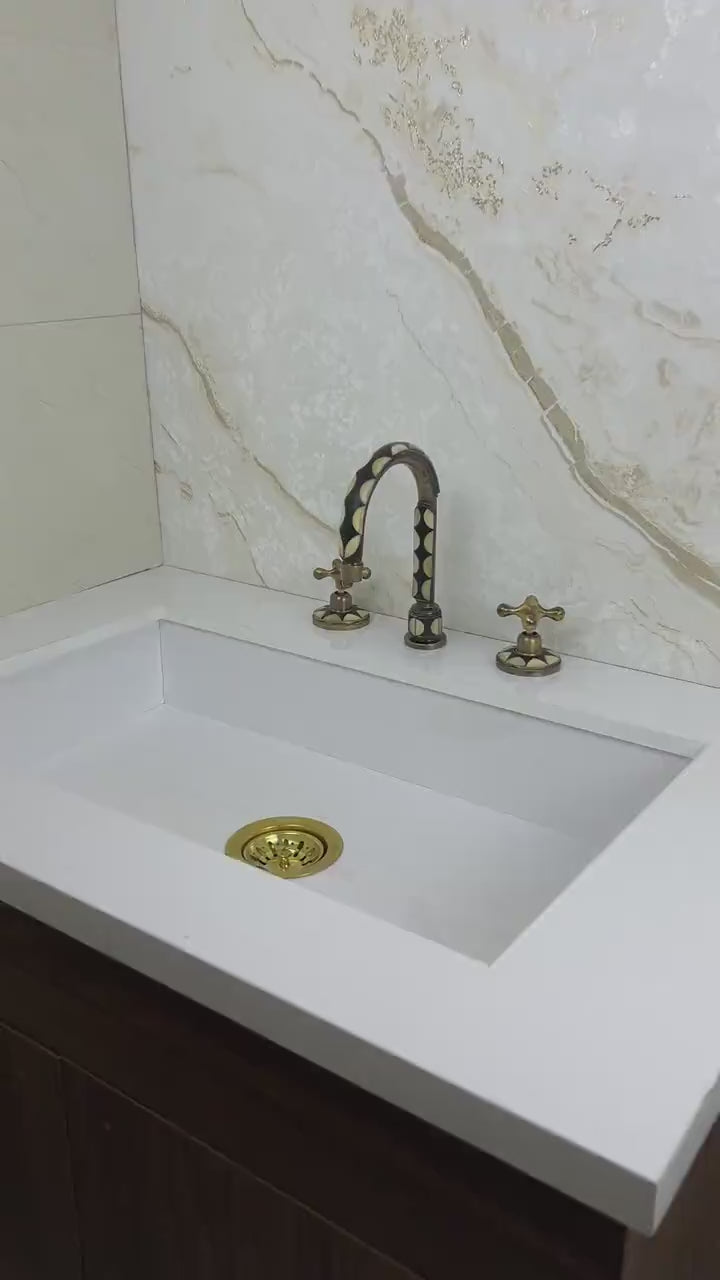 Antique Unlacquered brass bathroom 3 Hole Faucet with resin and bone