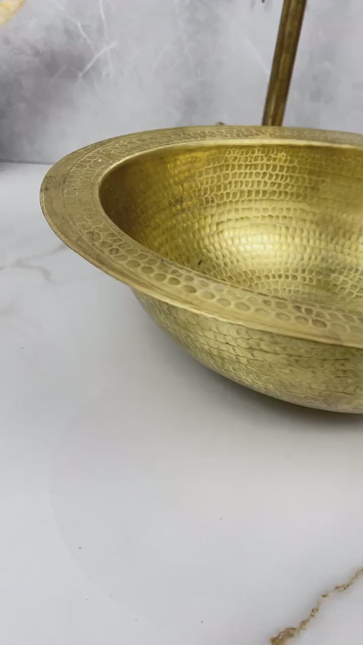 Modern Custom Made Hammered Vessel Unlacquered Brass Bathroom Sink