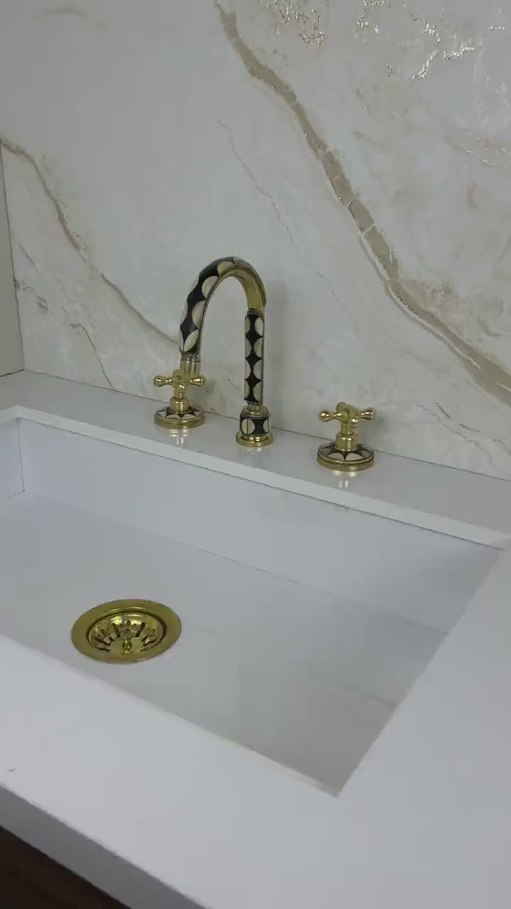 Handmade Brass Widespread Faucet with Bone and Black Resin