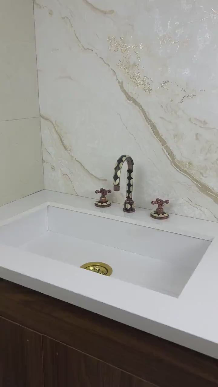 Handmade Copper Widespread Faucet with Bone and Black Resin
